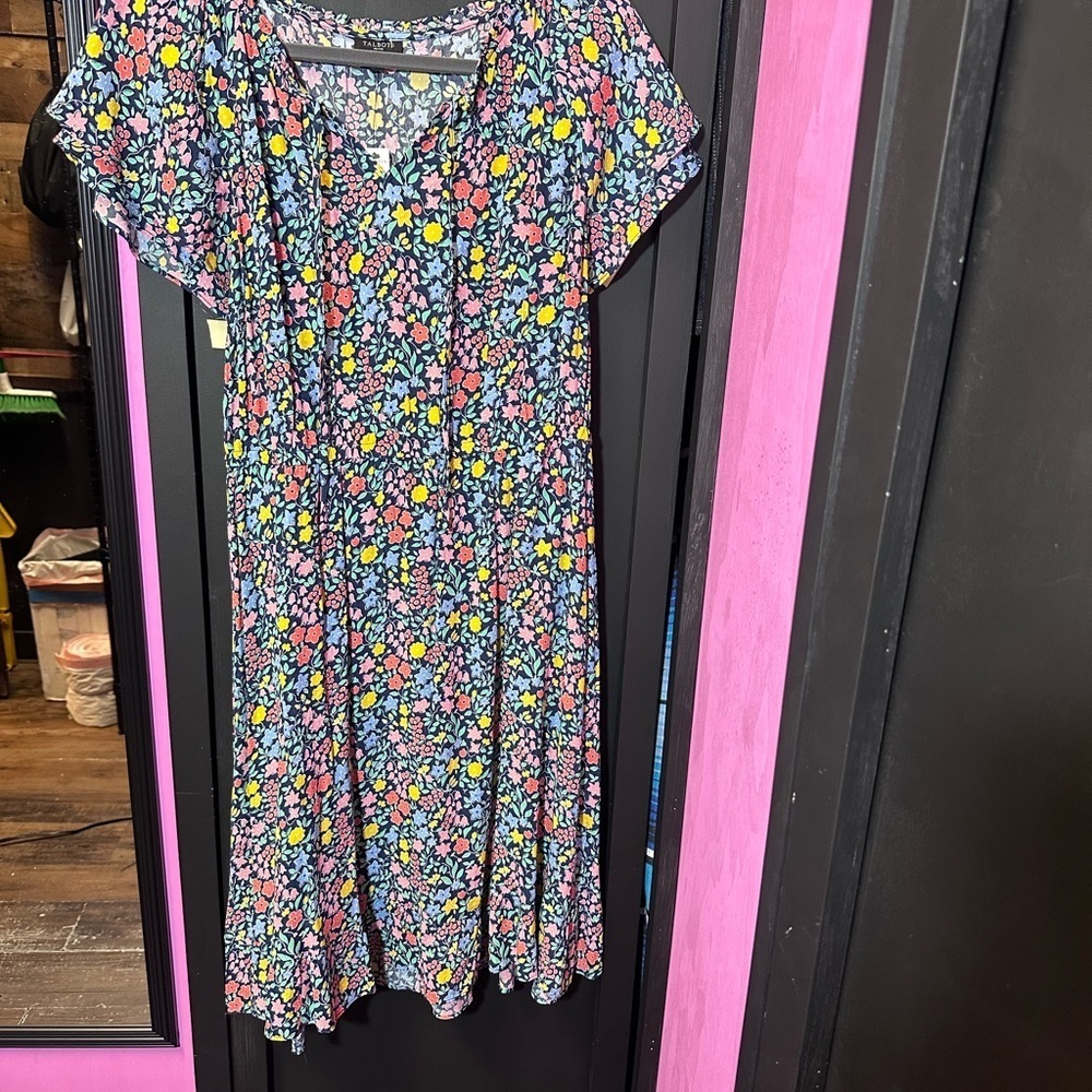 Talbots Pink and Yellow Midi Sundress Cap Sleeve NWT - Picture 2 of 12